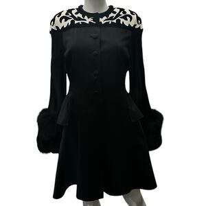 Polatof Dress/Duster Women’s Size S/M Satin Jacket HiLo with Fox Fur Cuffs